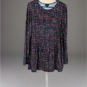 J. Jill Wearever Women’s Baby Doll Tunic Long Sleeve Flowy Top Red Black Size M